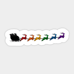 Santa and Sleigh with LGBTQ Pride Rainbow Reindeer Christmas Design Sticker
